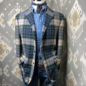 Polo Ralph Lauren Wool Cashmere Blend Green Multi Gordon Tartan Plaid Sport Coat